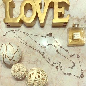 Grey crystal long layered necklace